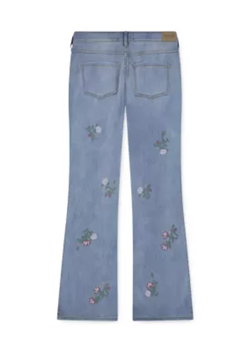 high rise embroidered flare jeans