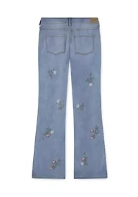 cotton high rise embroidered flare jeans