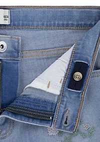 cotton high rise embroidered flare jeans