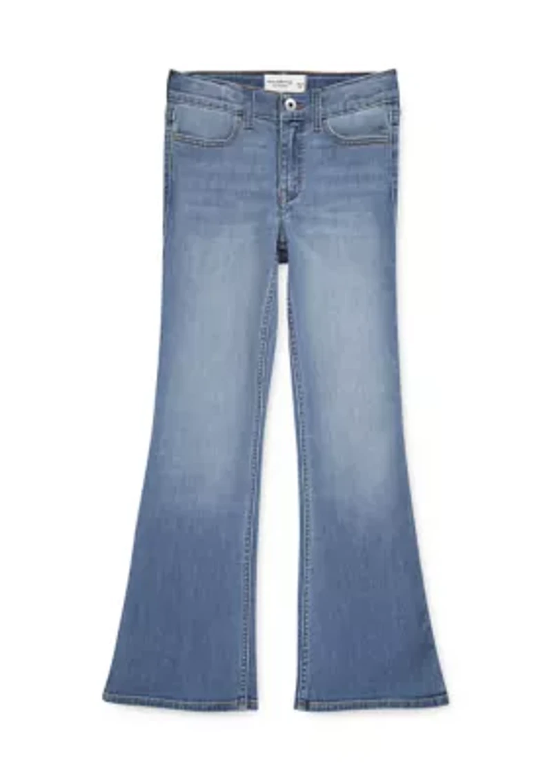 cotton denim high rise flare jeans