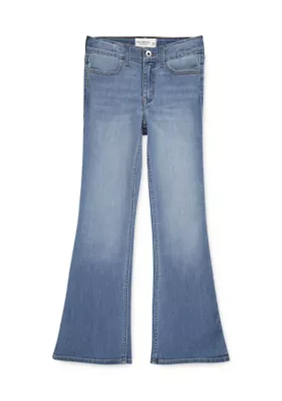 cotton denim high rise flare jeans