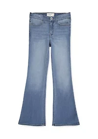 cotton denim high rise flare jeans
