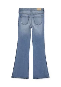 cotton denim high rise flare jeans