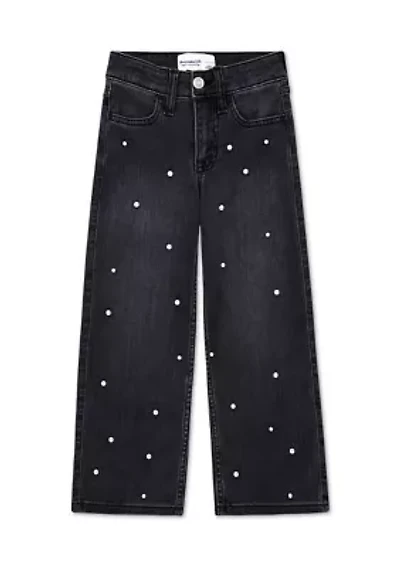 high rise wide leg embellished jeans