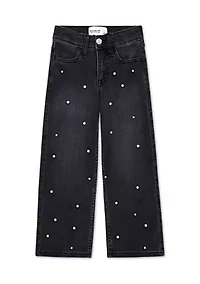 high rise wide leg embellished jeans