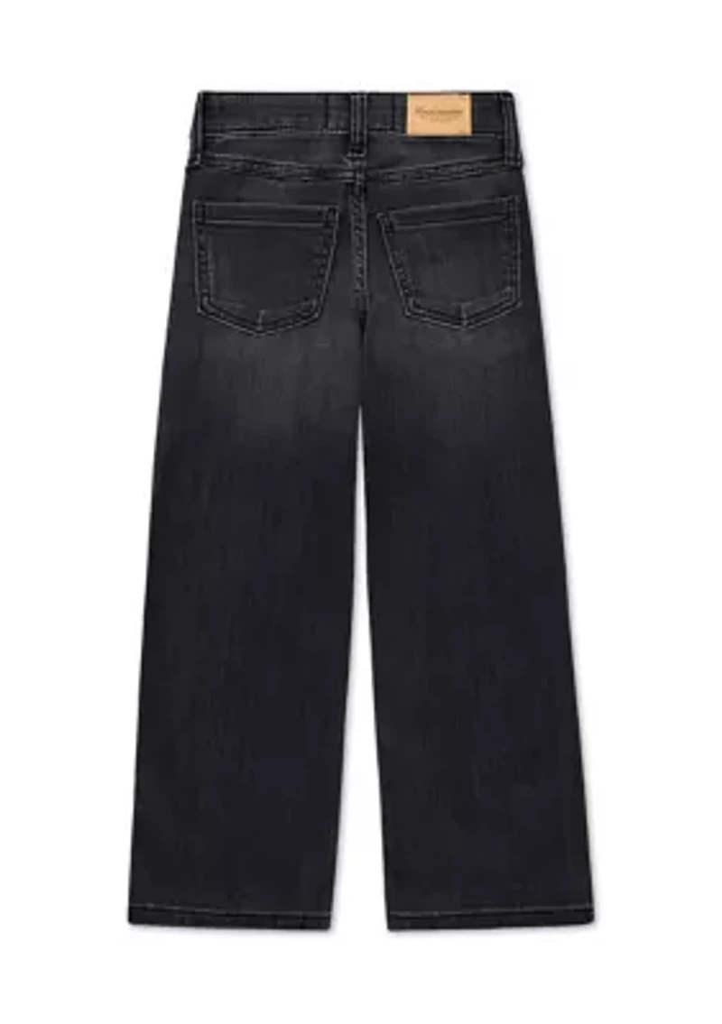 high rise wide leg embellished jeans
