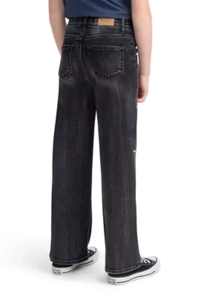 high rise wide leg embellished jeans