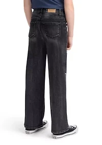 high rise wide leg embellished jeans