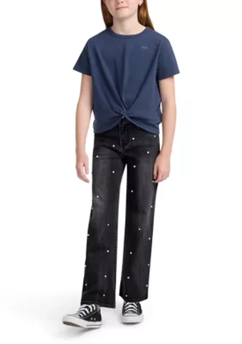 high rise wide leg embellished jeans