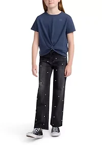 high rise wide leg embellished jeans