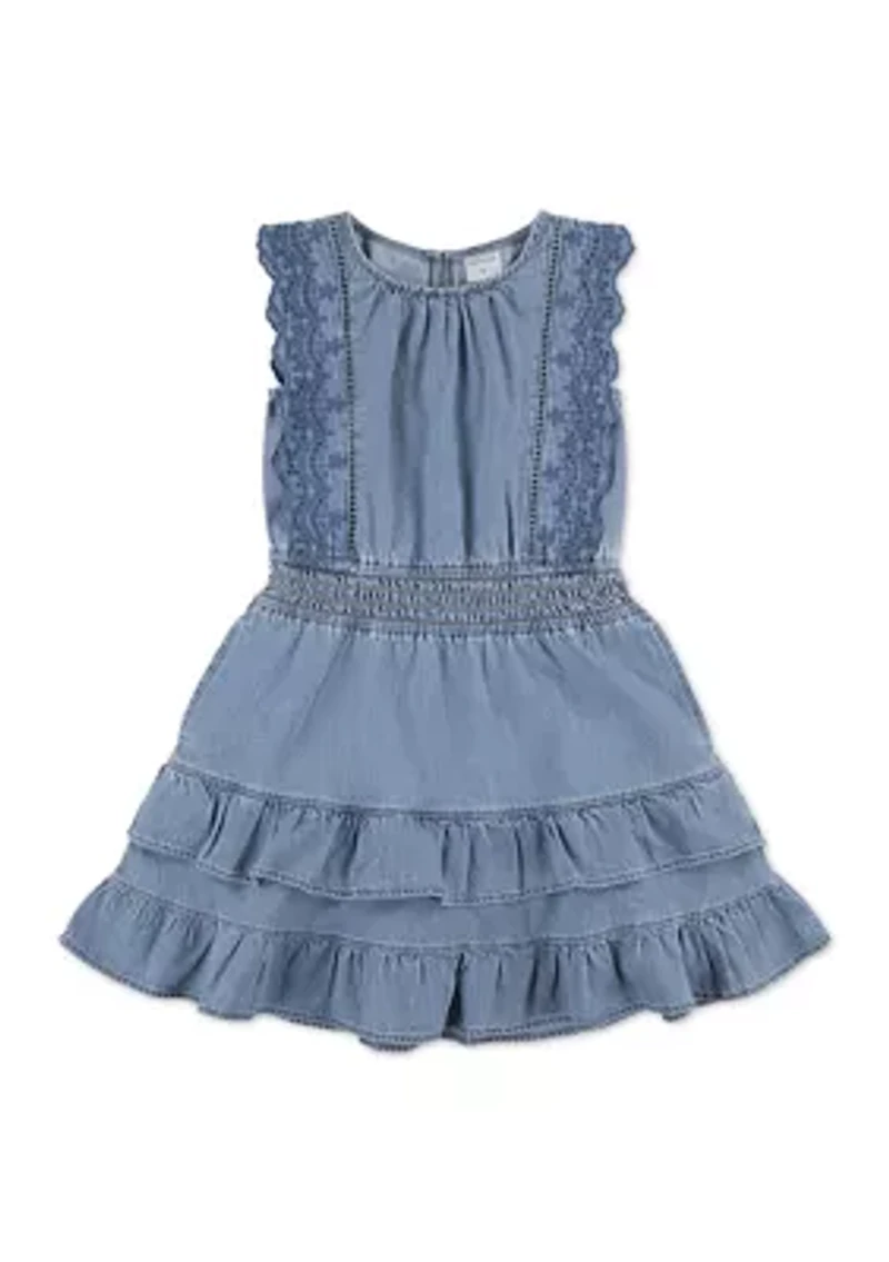 cotton smocked waist tiered dress