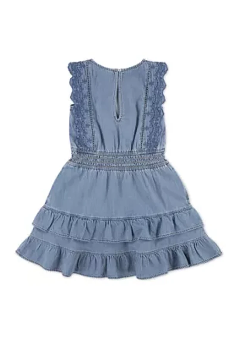 cotton smocked waist tiered dress