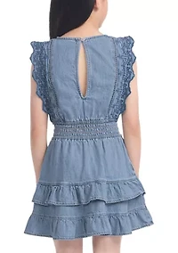 cotton smocked waist tiered dress