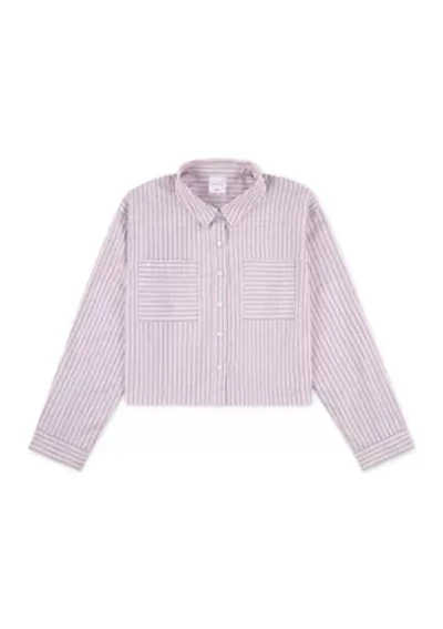 stripe boxy button front shirt