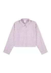 stripe boxy button front shirt