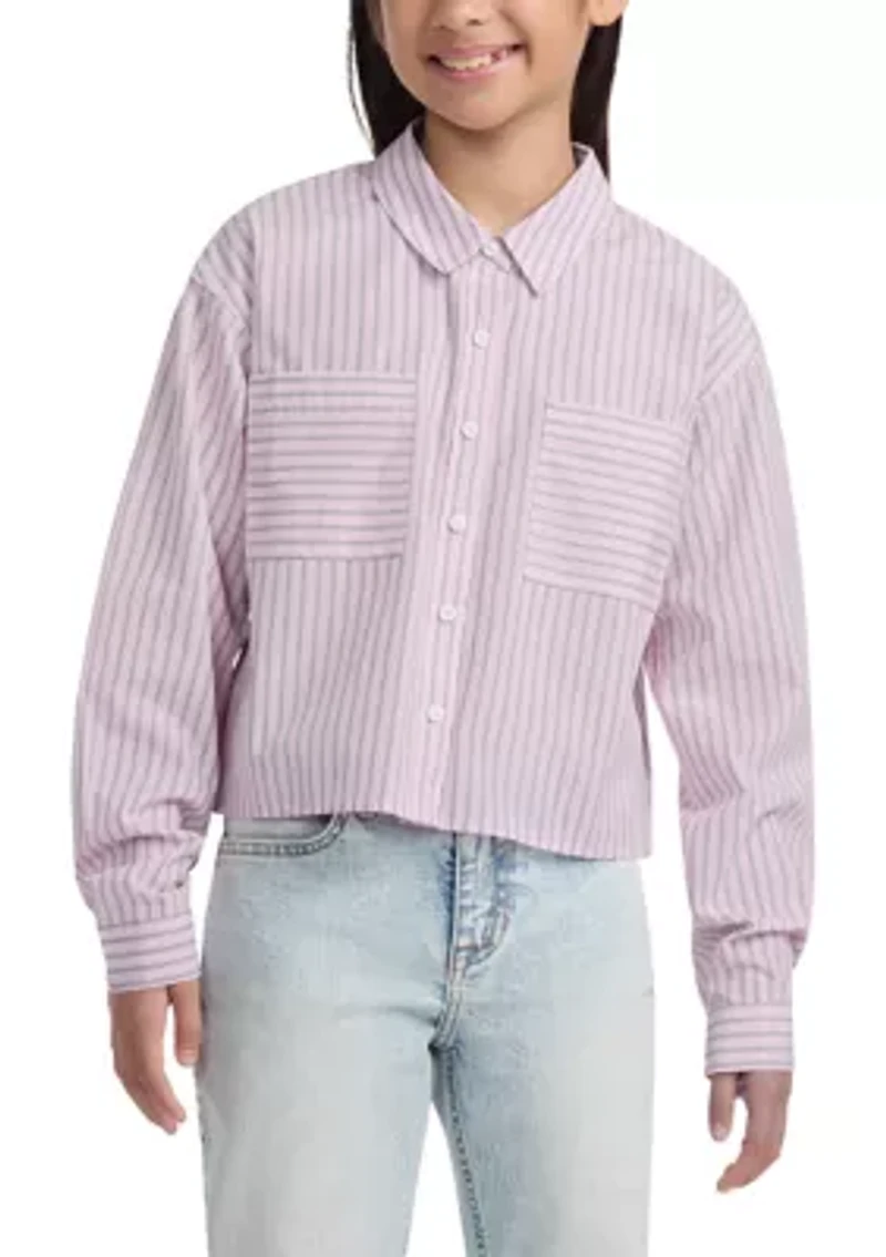 stripe boxy button front shirt