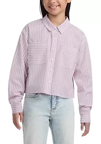 stripe boxy button front shirt