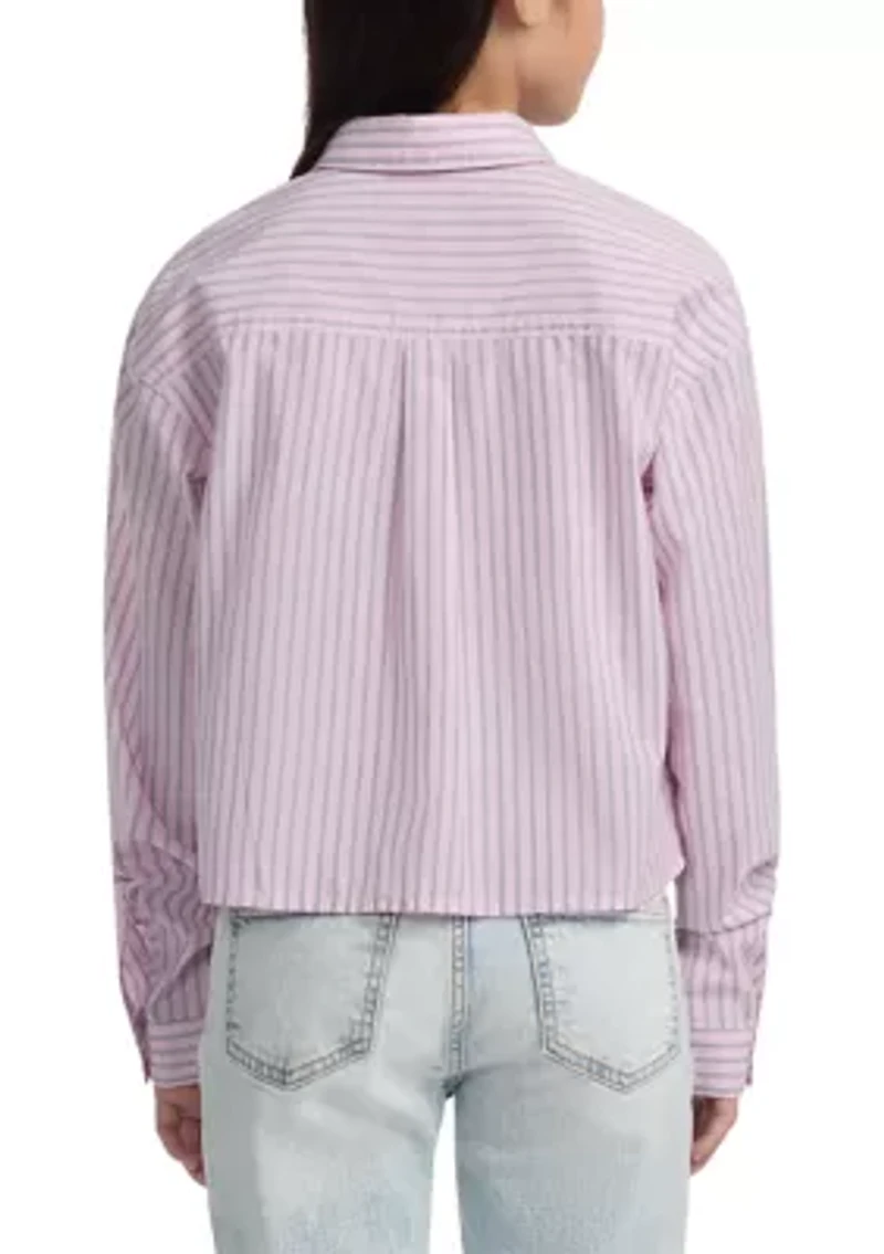 stripe boxy button front shirt