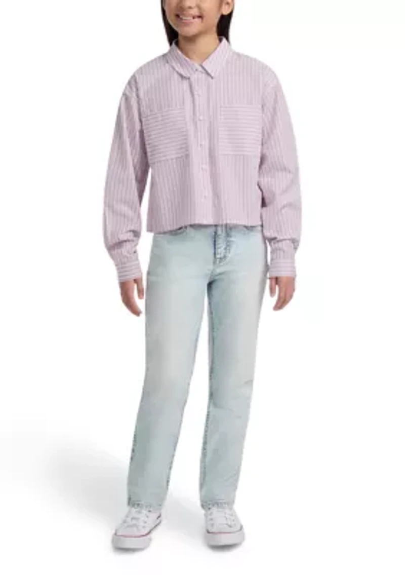 stripe boxy button front shirt