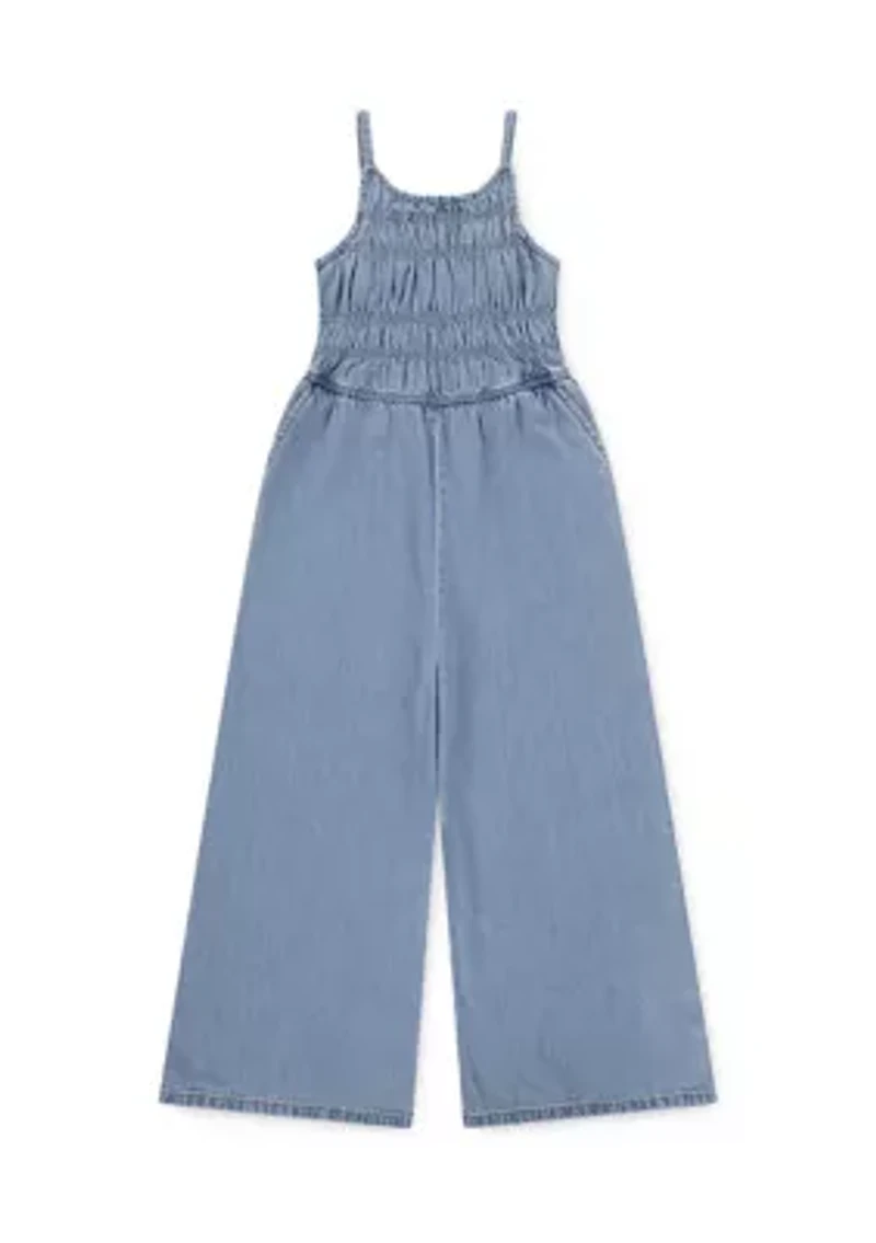 cotton scoop neck denim jumpsuit