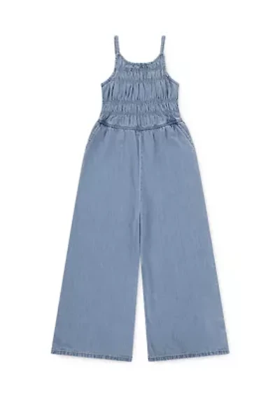 cotton scoop neck denim jumpsuit