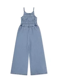 cotton scoop neck denim jumpsuit