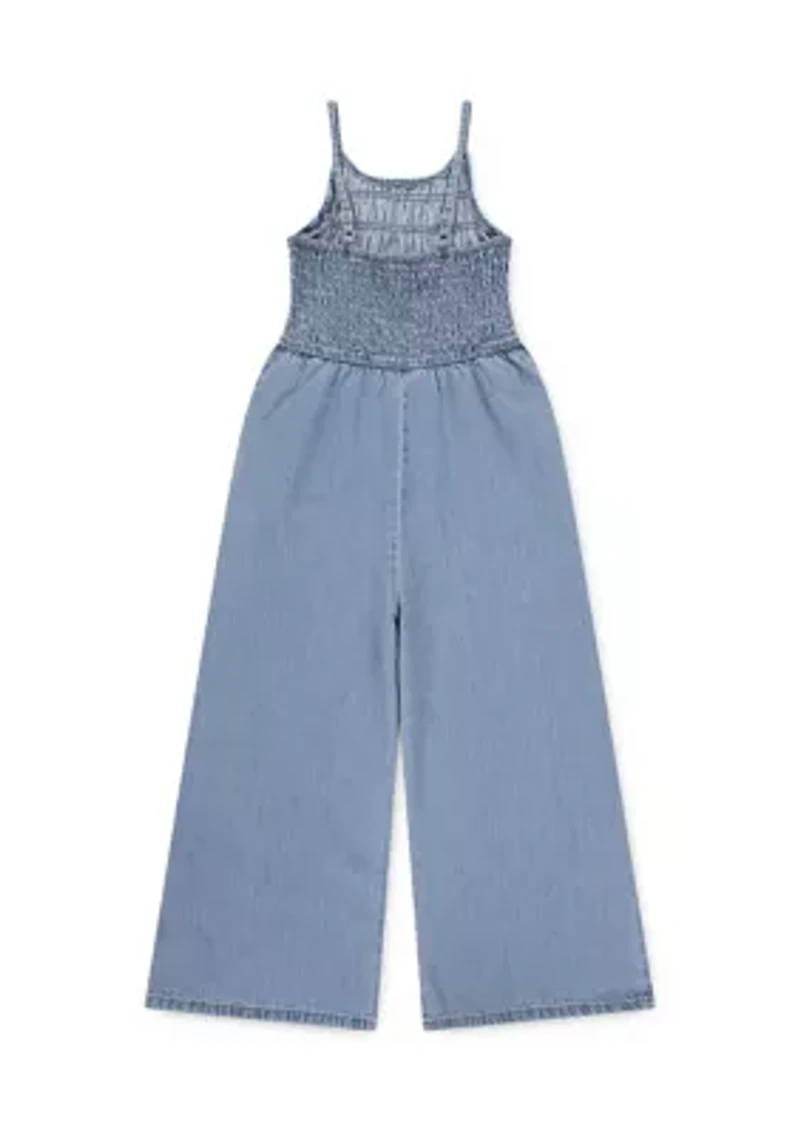high neck denim jumpsuit