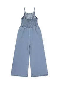 cotton scoop neck denim jumpsuit