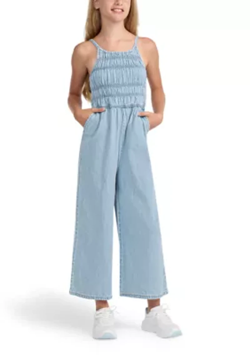 high neck denim jumpsuit