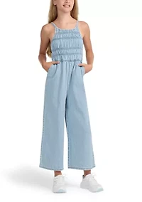 high neck denim jumpsuit