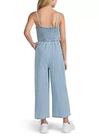 high neck denim jumpsuit