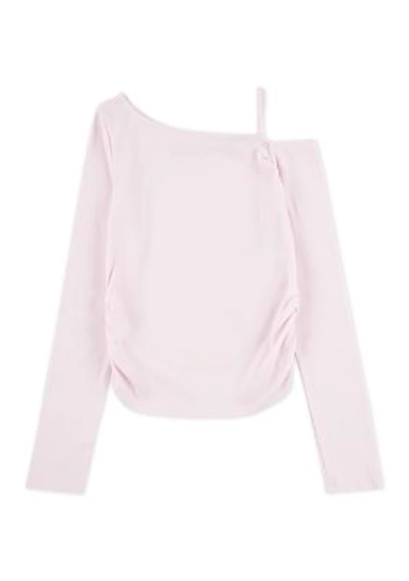 asymmetrical ruched long sleeve top
