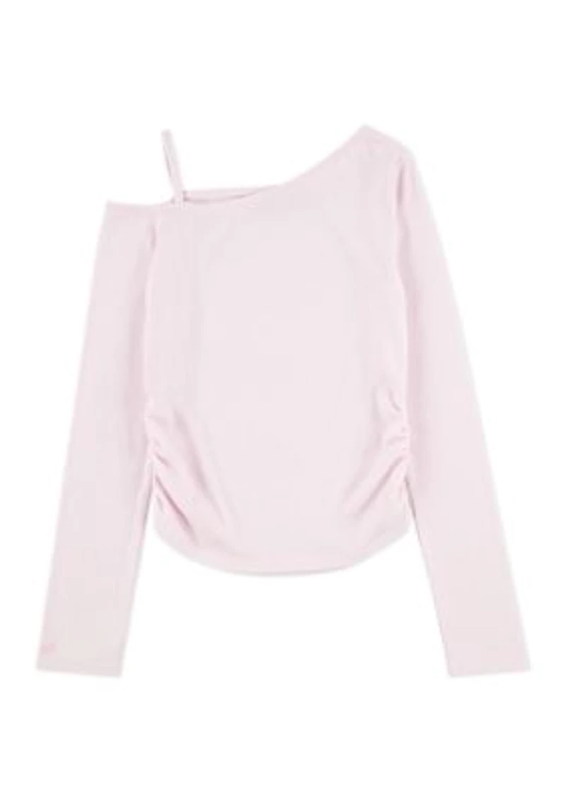 asymmetrical ruched long sleeve top