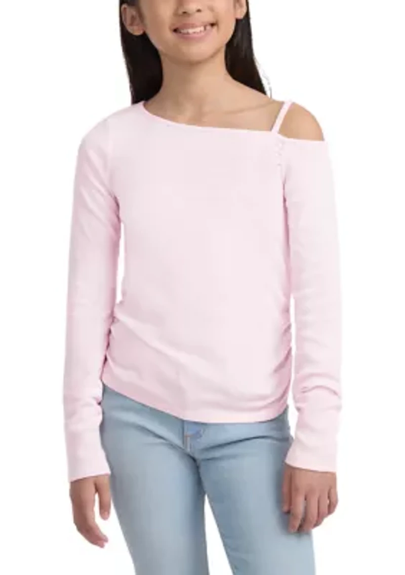 asymmetrical ruched long sleeve top