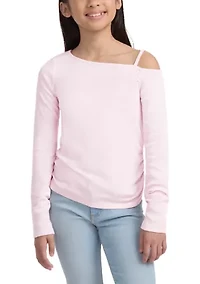 asymmetrical ruched long sleeve top