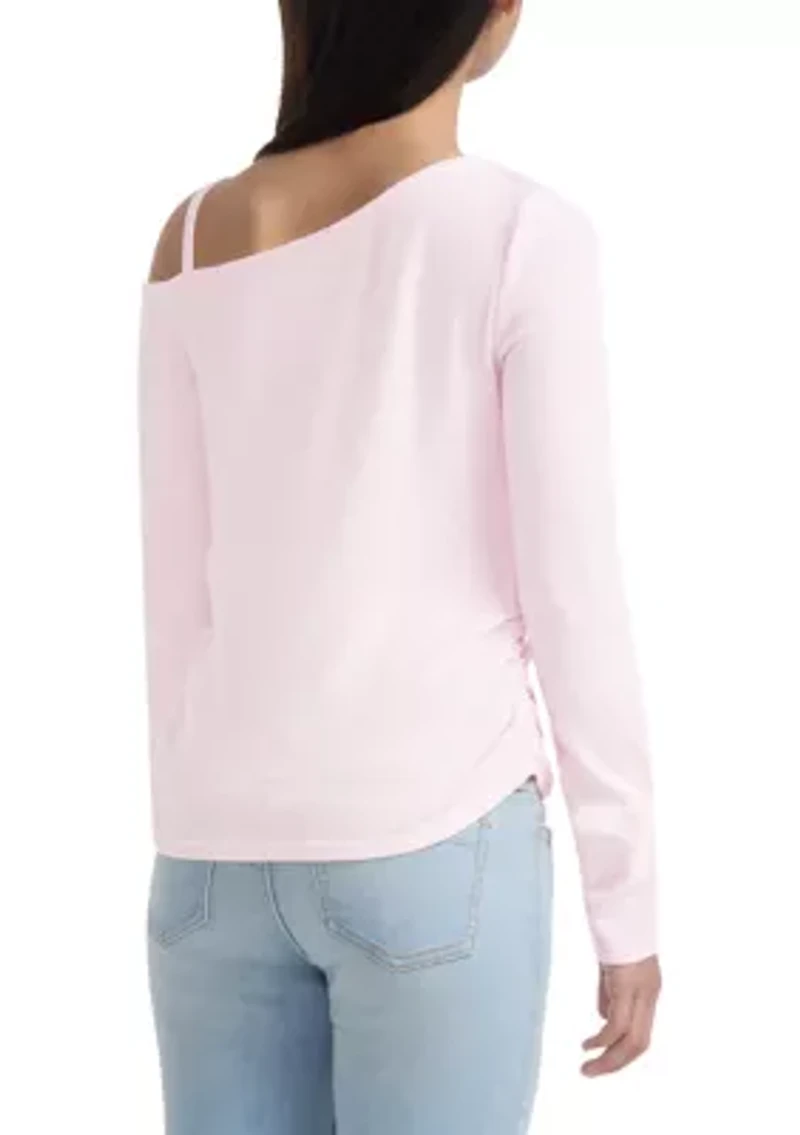 asymmetrical ruched long sleeve top