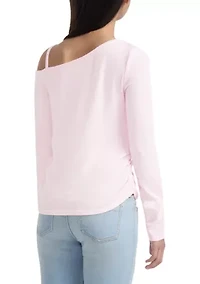 asymmetrical ruched long sleeve top