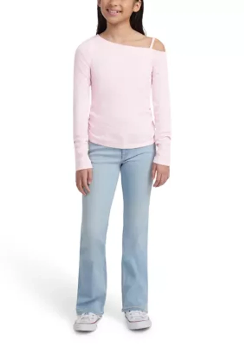asymmetrical ruched long sleeve top