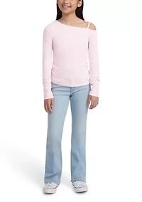 asymmetrical ruched long sleeve top