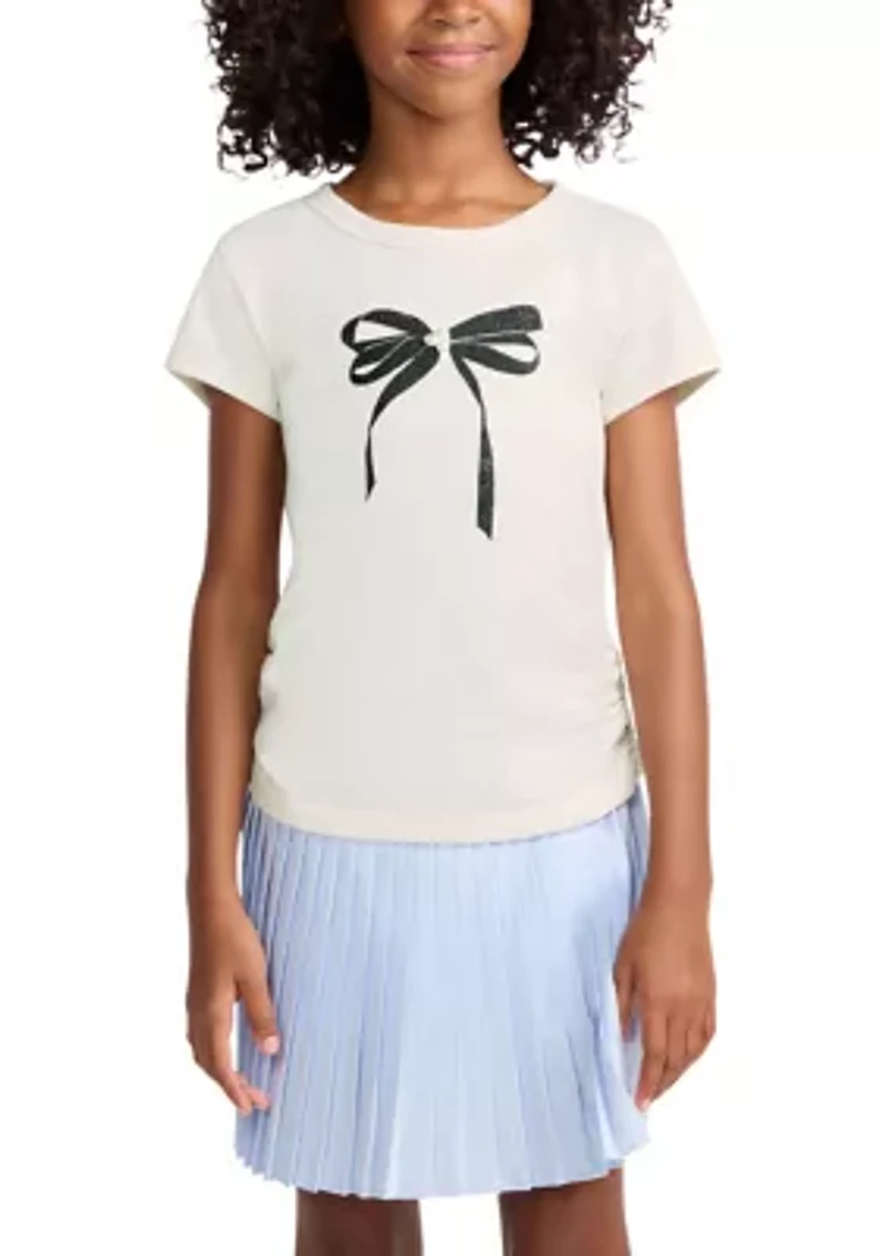 pearl bow ruched tee