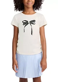 pearl bow ruched tee