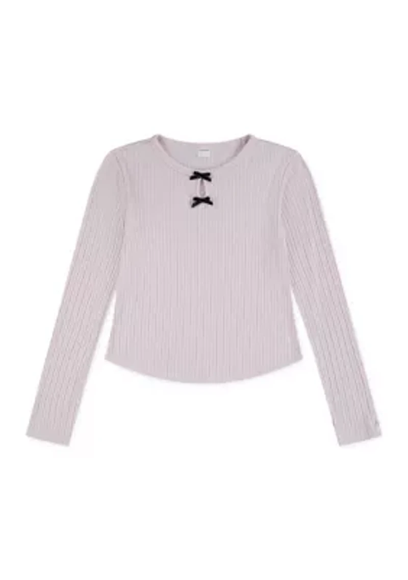 double bow pointelle top