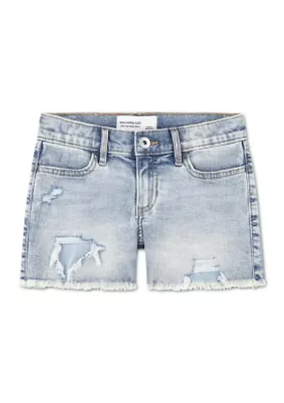 low rise midi destructed denim shorts