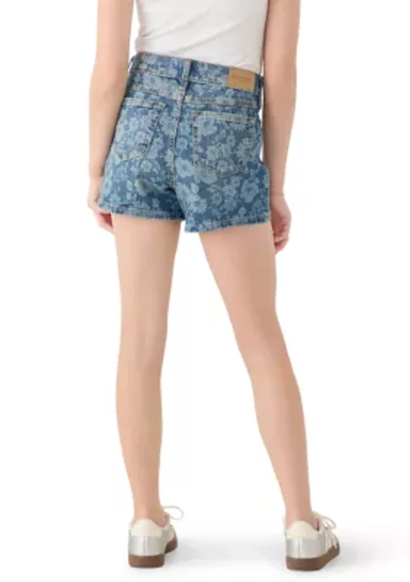 high rise relaxed floral denim shorts