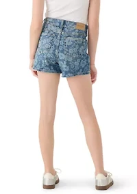 high rise relaxed floral denim shorts