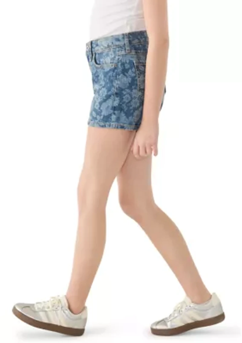 high rise relaxed floral denim shorts