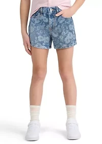 high rise relaxed floral denim shorts