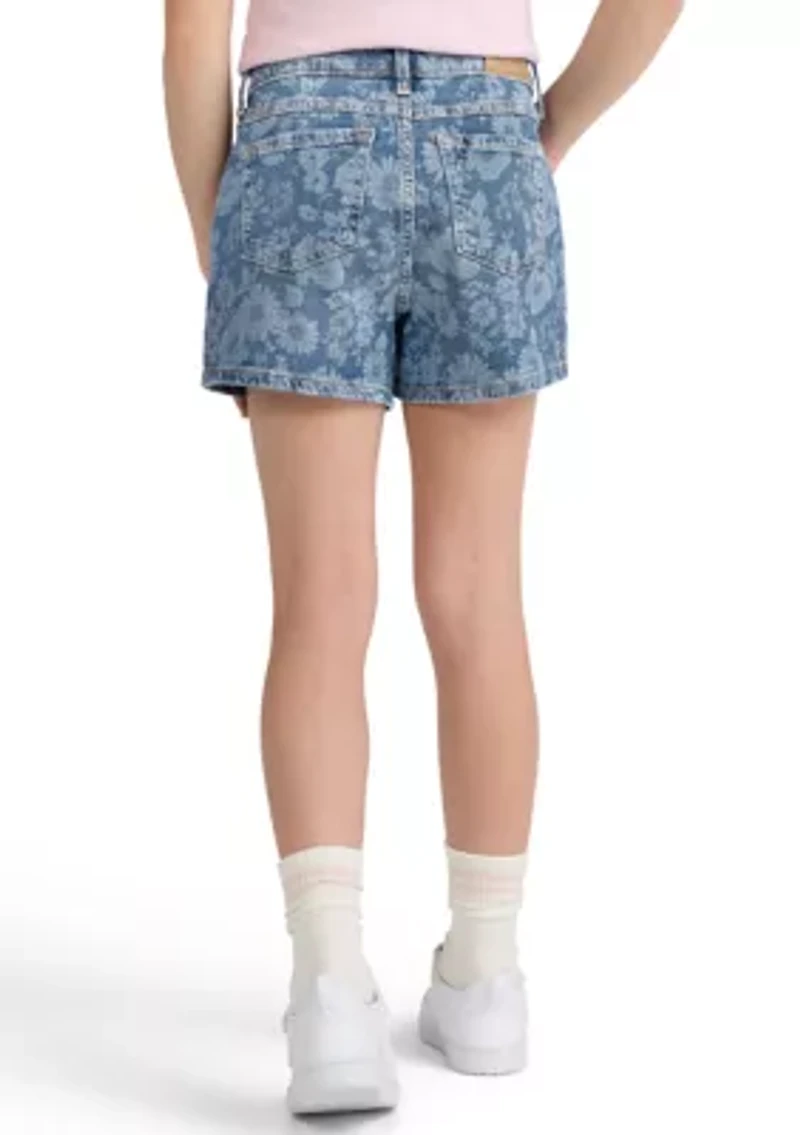 high rise relaxed floral denim shorts