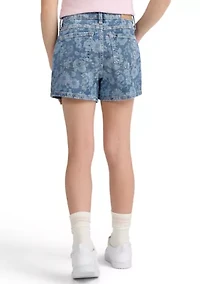 high rise relaxed floral denim shorts