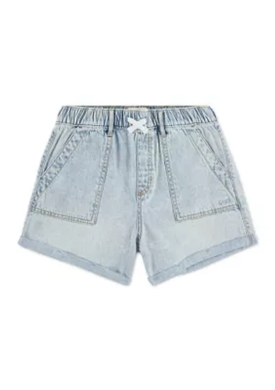 relaxed pull on denim shorts